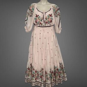 Anthropologie Womens Dress Plus 1X The Somerset Maxi Puff Sleeve Boho Peasant